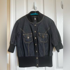 Black Denim, Bisou Bisou Jacket, with High Neck Collar & 3/4 Sleeves. X-Large